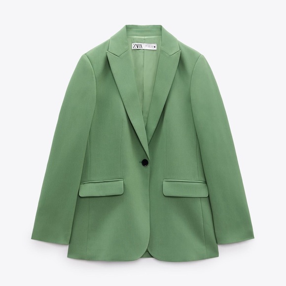 NWT ZARA WOMEN STRAIGHT CUT BUTTONED BLAZER GREEN 3736/042 size S - Picture 3 of 8